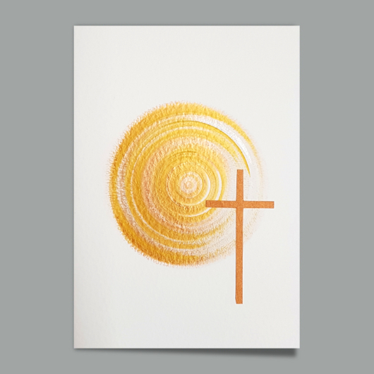 Bild der Beileidskarte «Kreuz Broze auf Farbenkreis»