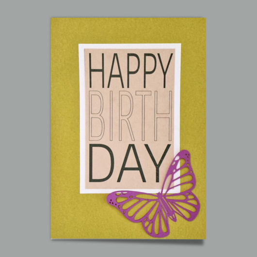 Bild der Glueckwunschkarte Happy Birthday Schmetterling auf Limettengruen