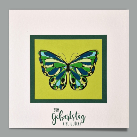 Web Glueckwunschkarte Zum Geburtstag viel Glueck Schmetterling Gruen auf Softweiss