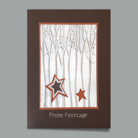 Weihnachtskarte «Sandra» 2 mit Birkenwald und Sternen