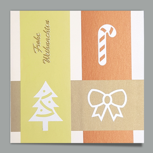 Bild der Weihnachtskarte «Taina» 1 mit gestanzten Weihnachtsmotiven auf farbigen Streifen